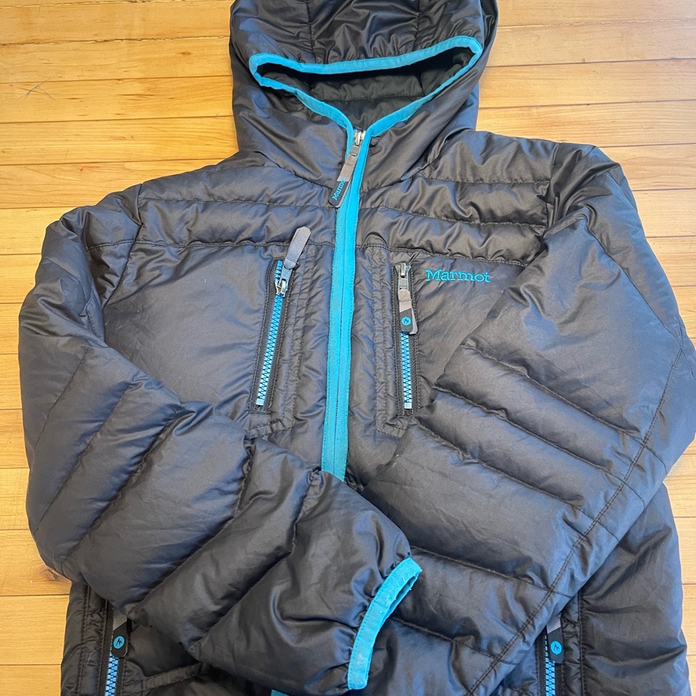 Marmot Kids' Black and Blue goose down Jacket